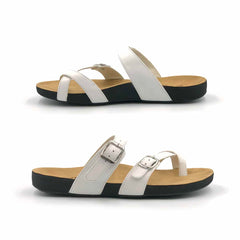 women's white sandals with orthotic insole with two adjustable straps